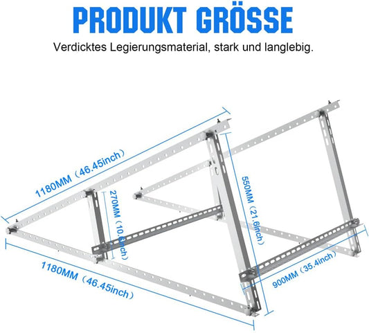 GLIESE Solarmodul Halterungen 118 cm 2 Stück, Neigungswinkel 0-90° verstellbar aus Aluminium & Edelstahl, Balkonkraftwerk Montageset kompatibel mit 100W-600W, Flachdach, Wand & Garten, 0% MwSt.