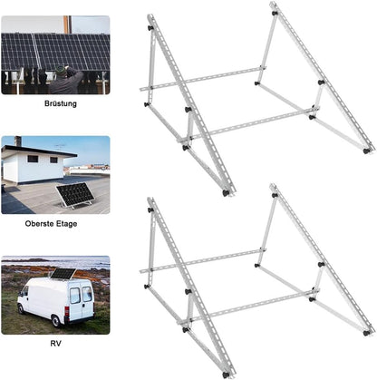 GLIESE Solarmodul Halterungen 118 cm 2 Stück, Neigungswinkel 0-90° verstellbar aus Aluminium & Edelstahl, Balkonkraftwerk Montageset kompatibel mit 100W-600W, Flachdach, Wand & Garten, 0% MwSt.