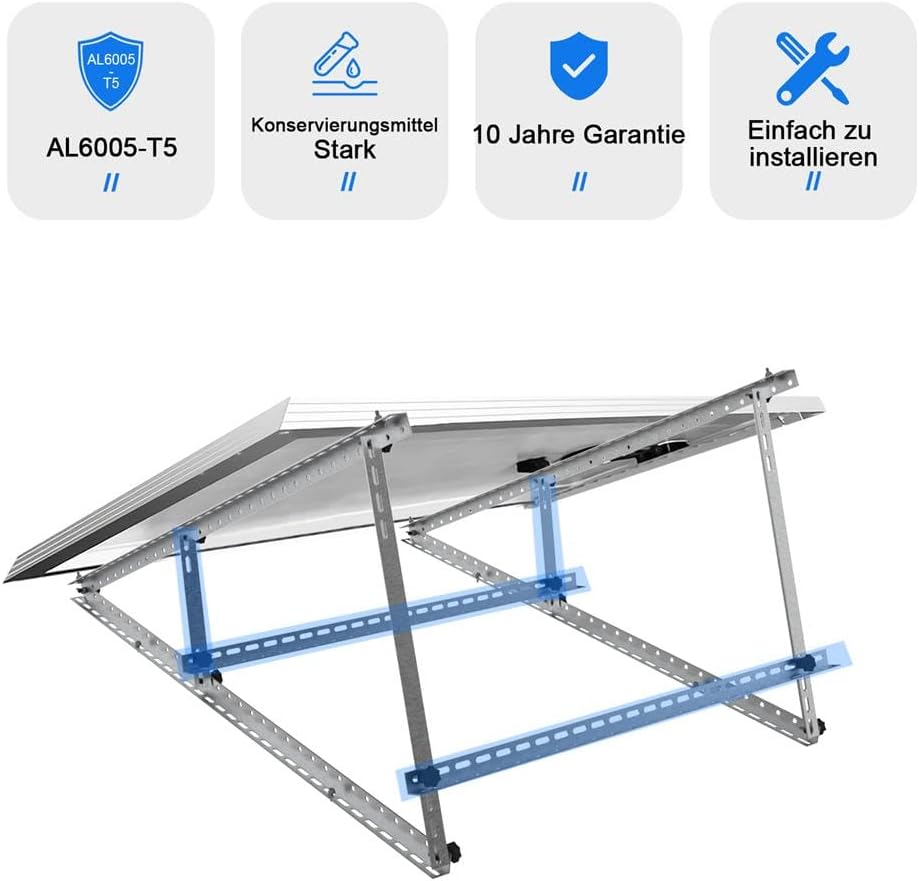 GLIESE Solarmodul Halterungen 118 cm 2 Stück, Neigungswinkel 0-90° verstellbar aus Aluminium & Edelstahl, Balkonkraftwerk Montageset kompatibel mit 100W-600W, Flachdach, Wand & Garten, 0% MwSt.