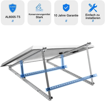 GLIESE Solarmodul Halterungen 118 cm 2 Stück, Neigungswinkel 0-90° verstellbar aus Aluminium & Edelstahl, Balkonkraftwerk Montageset kompatibel mit 100W-600W, Flachdach, Wand & Garten, 0% MwSt.
