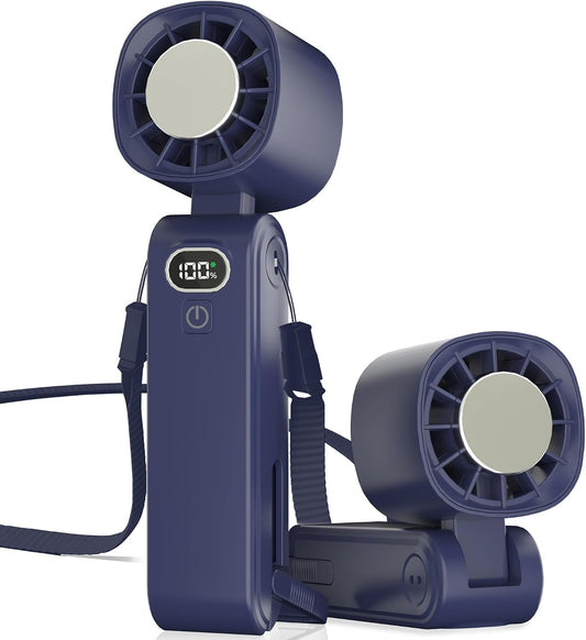 GLIESE Handventilator 5000mAh, Klappbarer USB-C Mini Ventilator mit Wiederaufladbarem Akku & Kühlpad, Tragbarer Tischventilator mit 5 Stufen für Büro, Reise, Camping, Auto - Dunkelblau