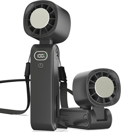 GLIESE Handventilator 5000mAh, Klappbarer USB-C Mini Ventilator mit Wiederaufladbarem Akku & Kühlpad, Tragbarer Tischventilator mit 5 Stufen für Büro, Reise, Camping, Auto - Schwarz