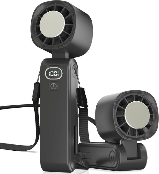 GLIESE Handventilator 5000mAh, Klappbarer USB-C Mini Ventilator mit Wiederaufladbarem Akku & Kühlpad, Tragbarer Tischventilator mit 5 Stufen für Büro, Reise, Camping, Auto - Schwarz