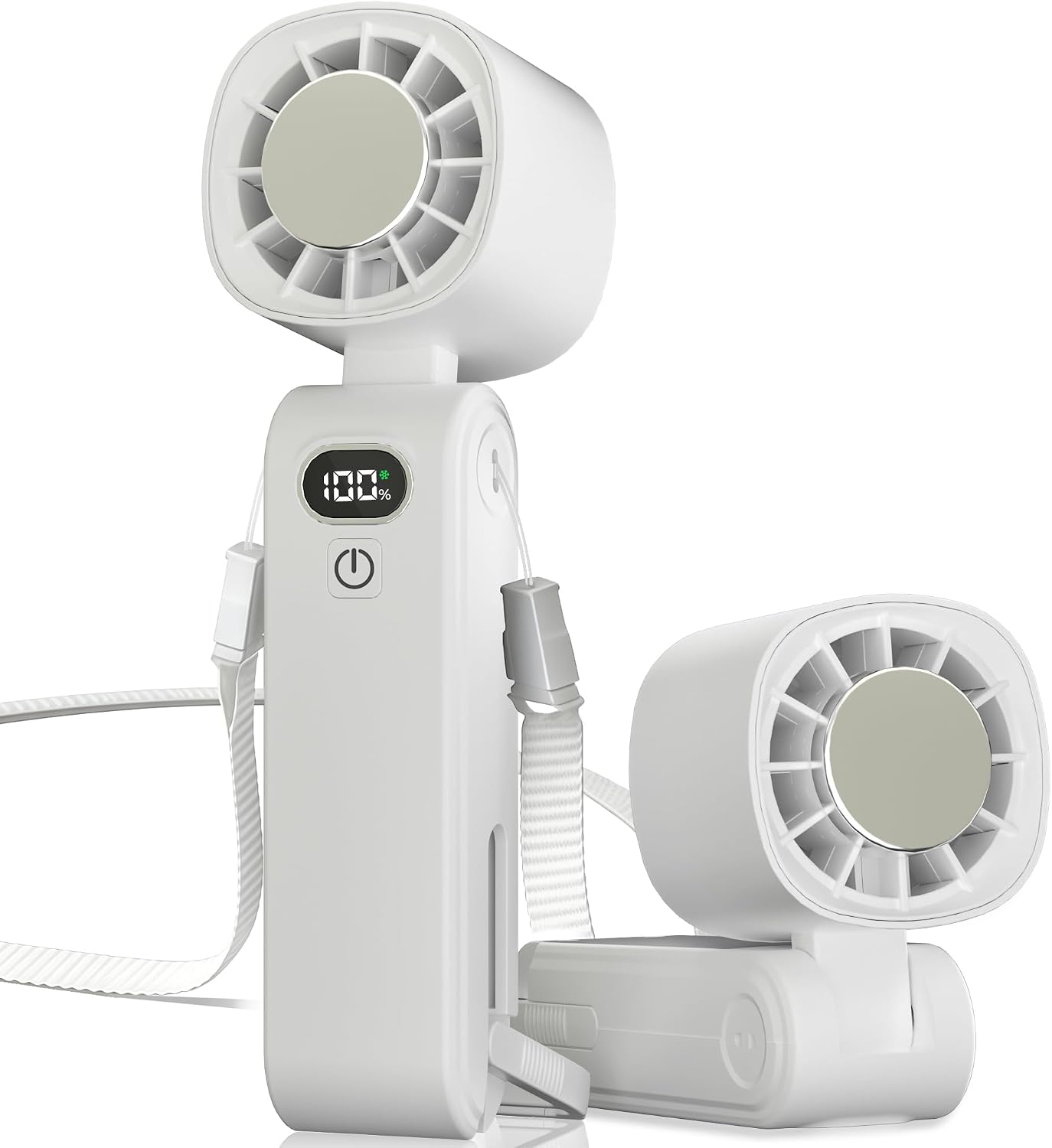 GLIESE Handventilator 5000mAh, Klappbarer USB-C Mini Ventilator mit Wiederaufladbarem Akku & Kühlpad, Tragbarer Tischventilator mit 5 Stufen für Büro, Reise, Camping, Auto - Weiß