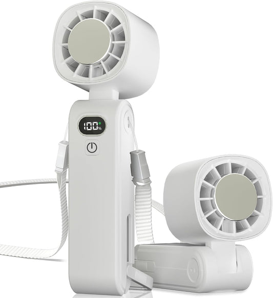 GLIESE Handventilator 5000mAh, Klappbarer USB-C Mini Ventilator mit Wiederaufladbarem Akku & Kühlpad, Tragbarer Tischventilator mit 5 Stufen für Büro, Reise, Camping, Auto - Weiß