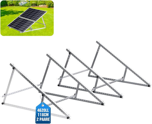 GLIESE Solarmodul Halterungen 118 cm 2 Stück, Neigungswinkel 0-90° verstellbar aus Aluminium & Edelstahl, Balkonkraftwerk Montageset kompatibel mit 100W-600W, Flachdach, Wand & Garten, 0% MwSt.