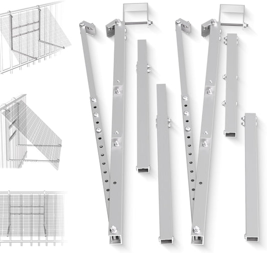 GLIESE Balkonkraftwerk Halterung,Solarmodulhalterung für 400W-550W - 15°-45° verstellbar aus stabilem Aluminium, inkl.Haken für Quadratprofil-Geländer - Für Balkon, Flachdach, Wand (Silber)