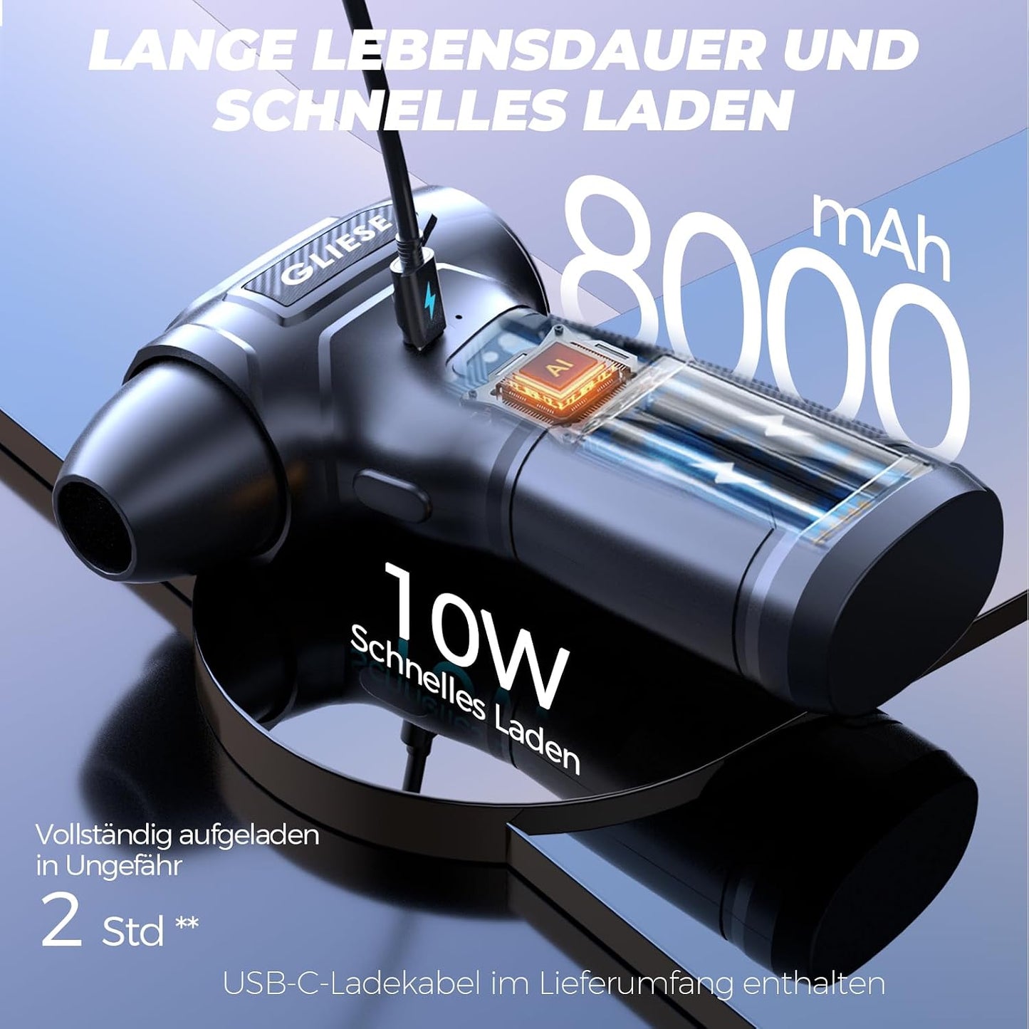 GLIESE Elektrisches Staubgebläse Druckluftspray für PC Reinigungsset, 200.000 U/min Compressed Air, 3-Gang Air Duster Luftdruckspray mit 8000mah Akku, Tastatur Reinigung für PC, Elektronik, Sofa, Auto