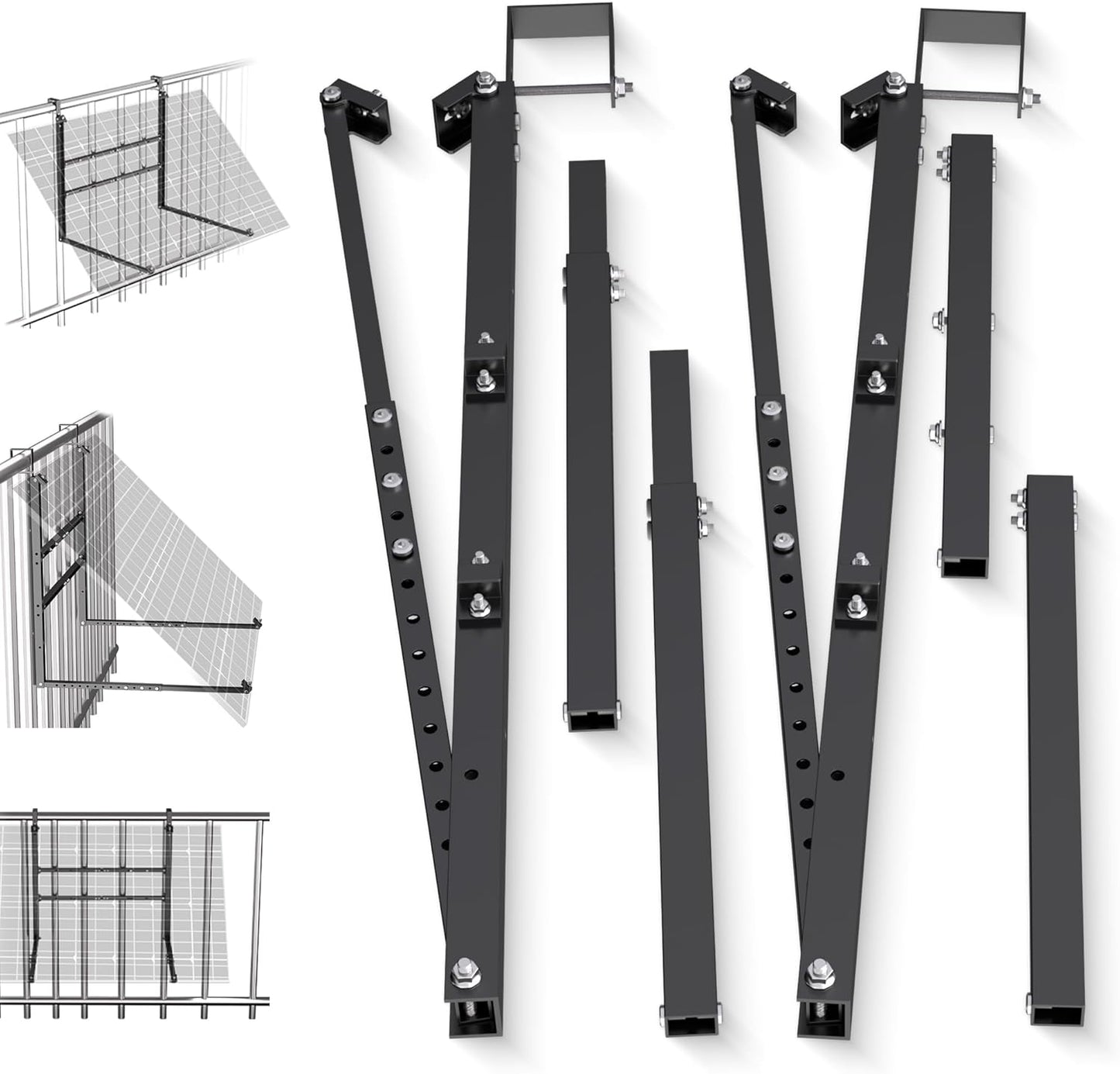 GLIESE Balkonkraftwerk Halterung für 400W-550W Solarmodule - 15°-45° verstellbar aus stabilem Aluminium, inkl. Haken für Quadratprofil-Geländer - Für Balkon, Flachdach, Wand (Schwarz)