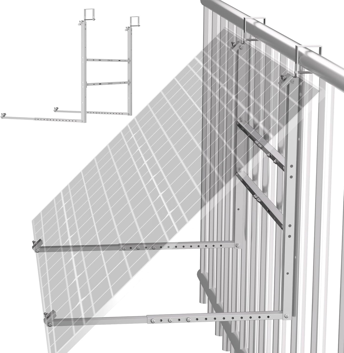 GLIESE Balkonkraftwerk Halterung,Solarmodulhalterung für 400W-550W - 15°-45° verstellbar aus stabilem Aluminium, inkl.Haken für Quadratprofil-Geländer - Für Balkon, Flachdach, Wand (Silber)