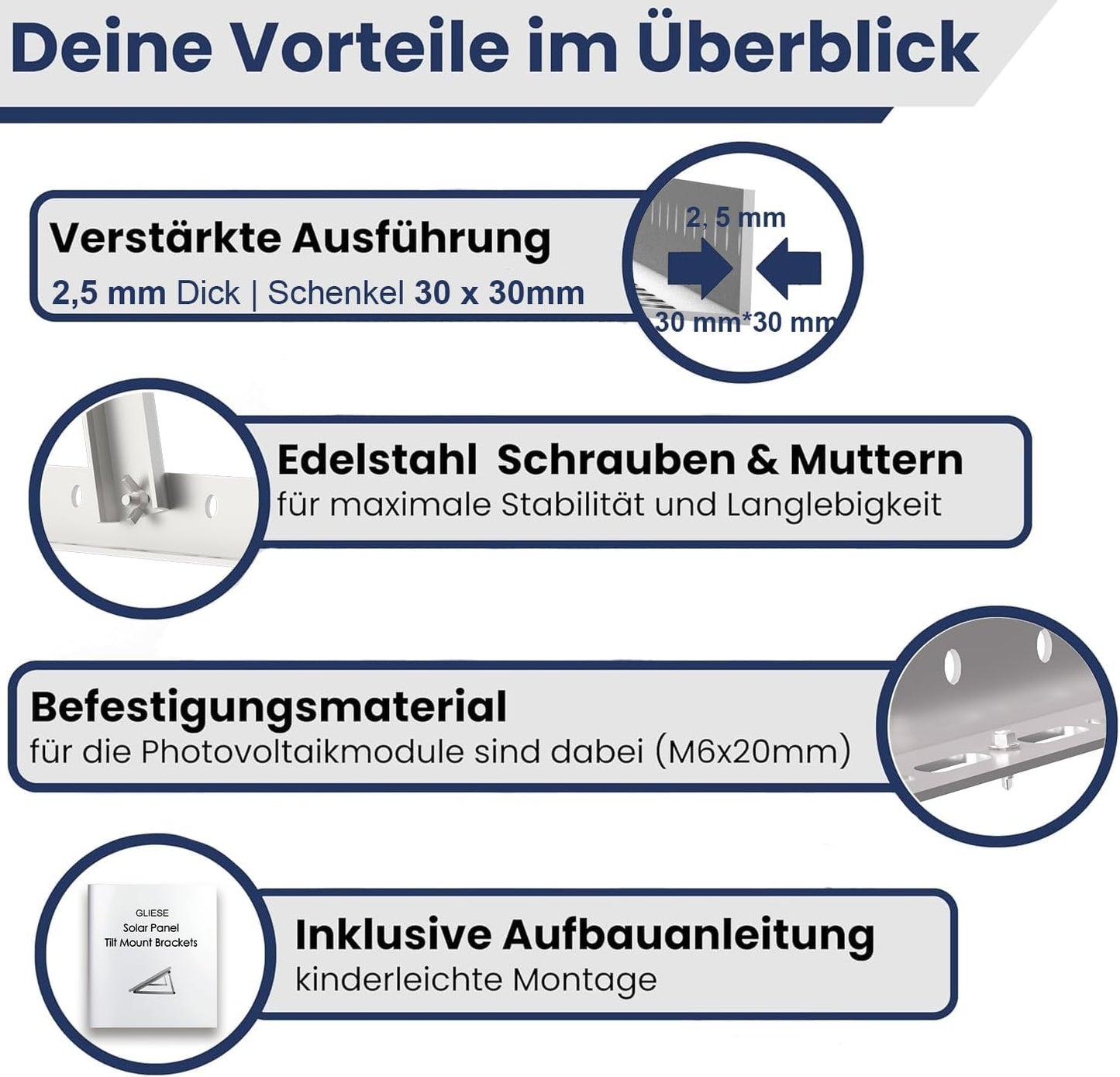 GLIESE Solarmodul Halterung 114 cm (2er-Set),Solarpanel Halterung,Balkonkraftwerk Halterung,Verstellbarer Winkel Von 0° bis 90°,Aluminium Halterungen Flachdach für 100 W-600 W, 0% MwSt.