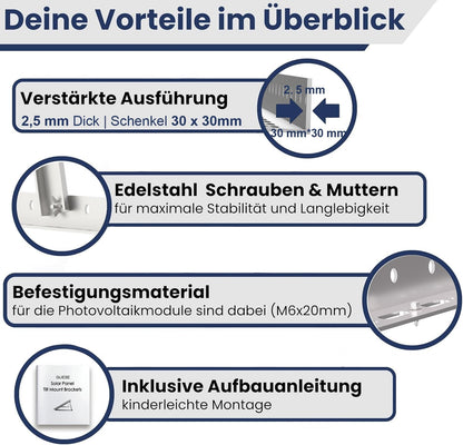 GLIESE Solarmodul Halterung 114 cm (2er-Set),Solarpanel Halterung,Balkonkraftwerk Halterung,Verstellbarer Winkel Von 0° bis 90°,Aluminium Halterungen Flachdach für 100 W-600 W, 0% MwSt.
