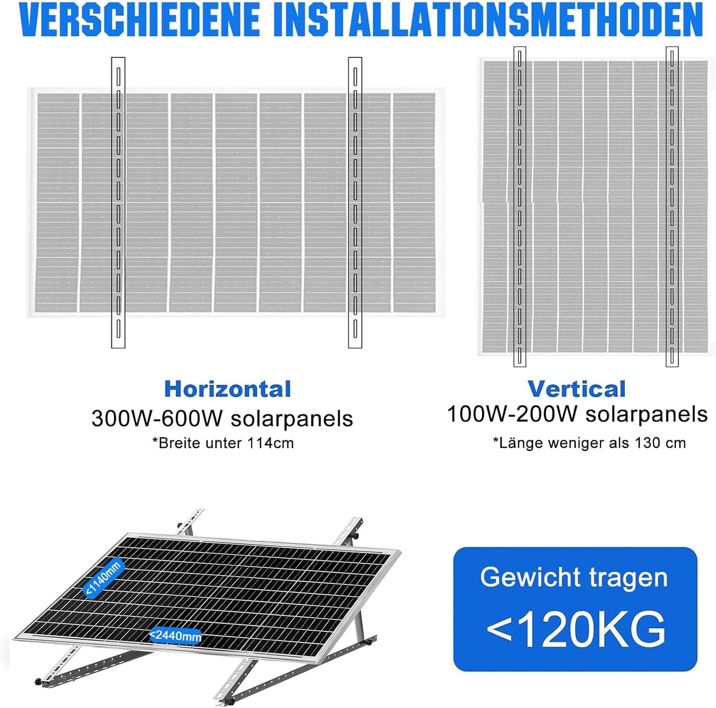 GLIESE Solarmodul Halterung 114 cm (2er-Set),Solarpanel Halterung,Balkonkraftwerk Halterung,Verstellbarer Winkel Von 0° bis 90°,Aluminium Halterungen Flachdach für 100 W-600 W, 0% MwSt.