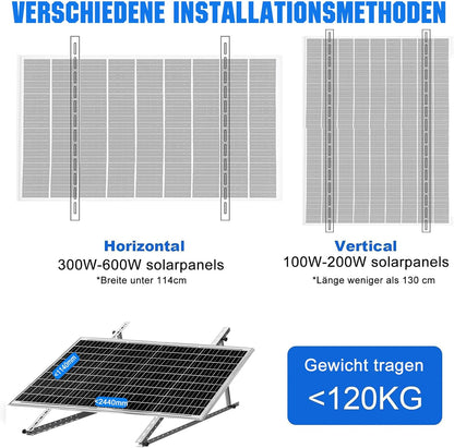 GLIESE Solarmodul Halterung 114 cm (2er-Set),Solarpanel Halterung,Balkonkraftwerk Halterung,Verstellbarer Winkel Von 0° bis 90°,Aluminium Halterungen Flachdach für 100 W-600 W, 0% MwSt.