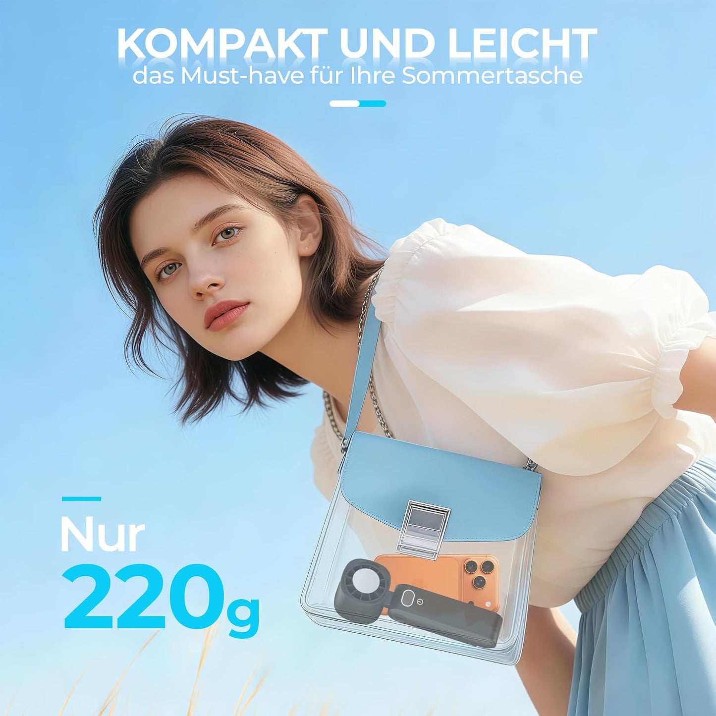 GLIESE Handventilator 5000mAh, Klappbarer USB-C Mini Ventilator mit Wiederaufladbarem Akku & Kühlpad, Tragbarer Tischventilator mit 5 Stufen für Büro, Reise, Camping, Auto - Schwarz