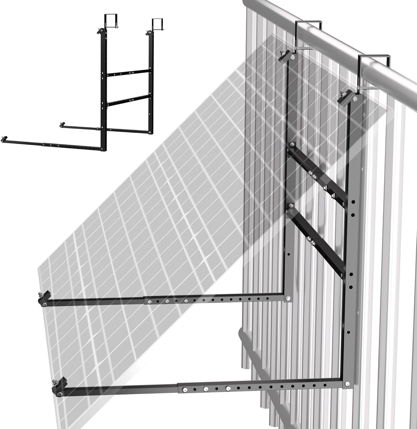 GLIESE Balkonkraftwerk Halterung für 400W-550W Solarmodule - 15°-45° verstellbar aus stabilem Aluminium, inkl. Haken für Quadratprofil-Geländer - Für Balkon, Flachdach, Wand (Schwarz)