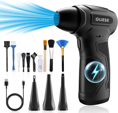 GLIESE Elektrisches Staubgebläse Druckluftspray für PC Reinigungsset, 200.000 U/min Compressed Air, 3-Gang Air Duster Luftdruckspray mit 8000mah Akku, Tastatur Reinigung für PC, Elektronik, Sofa, Auto
