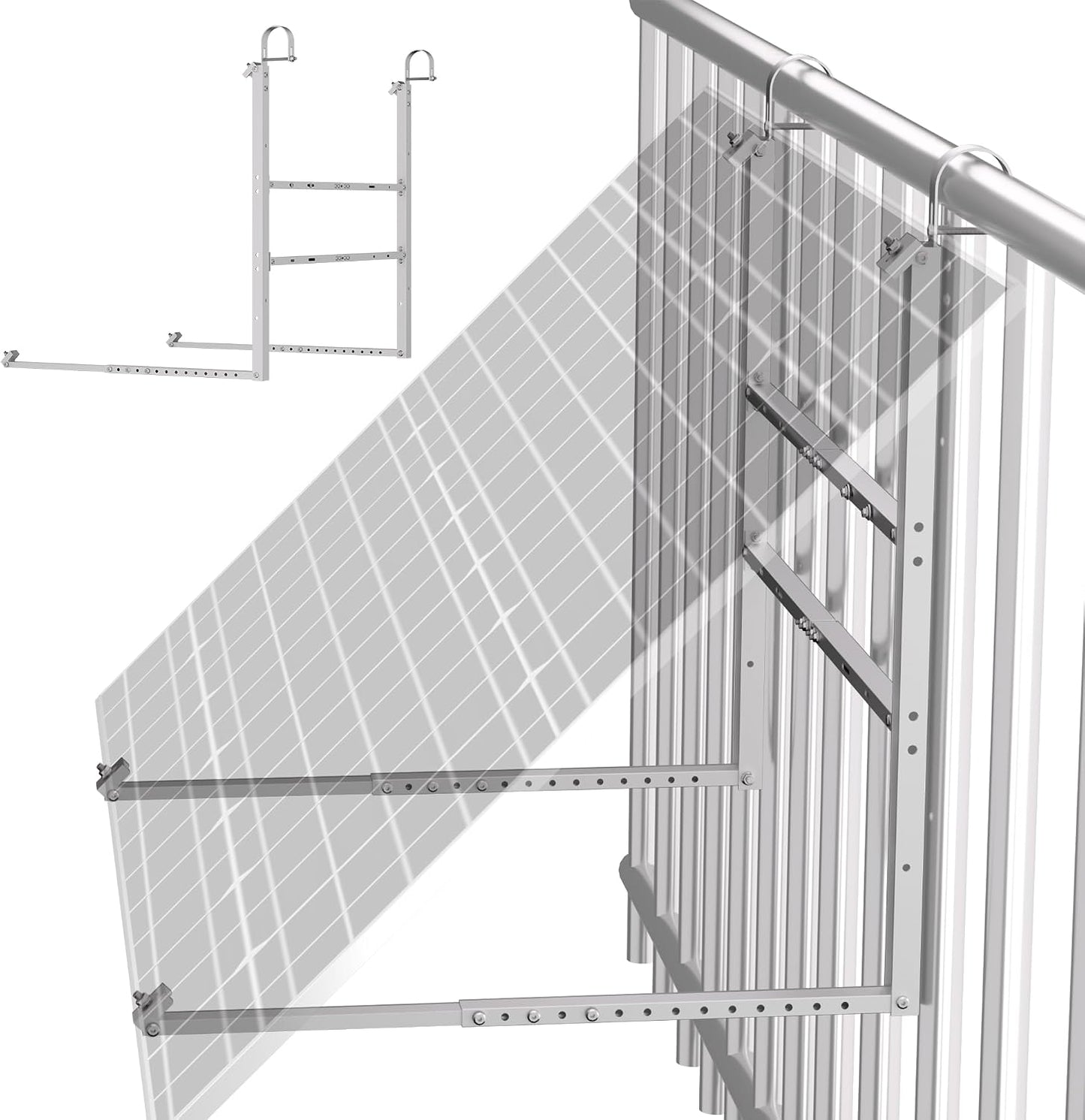 GLIESE Balkonkraftwerk Halterung | Solarmodulhalterung für 400W-550W - 15°-45° verstellbar aus stabilem Aluminium, inkl. Haken für rundes Geländer - Für Balkon, Flachdach, Wand (Silber)