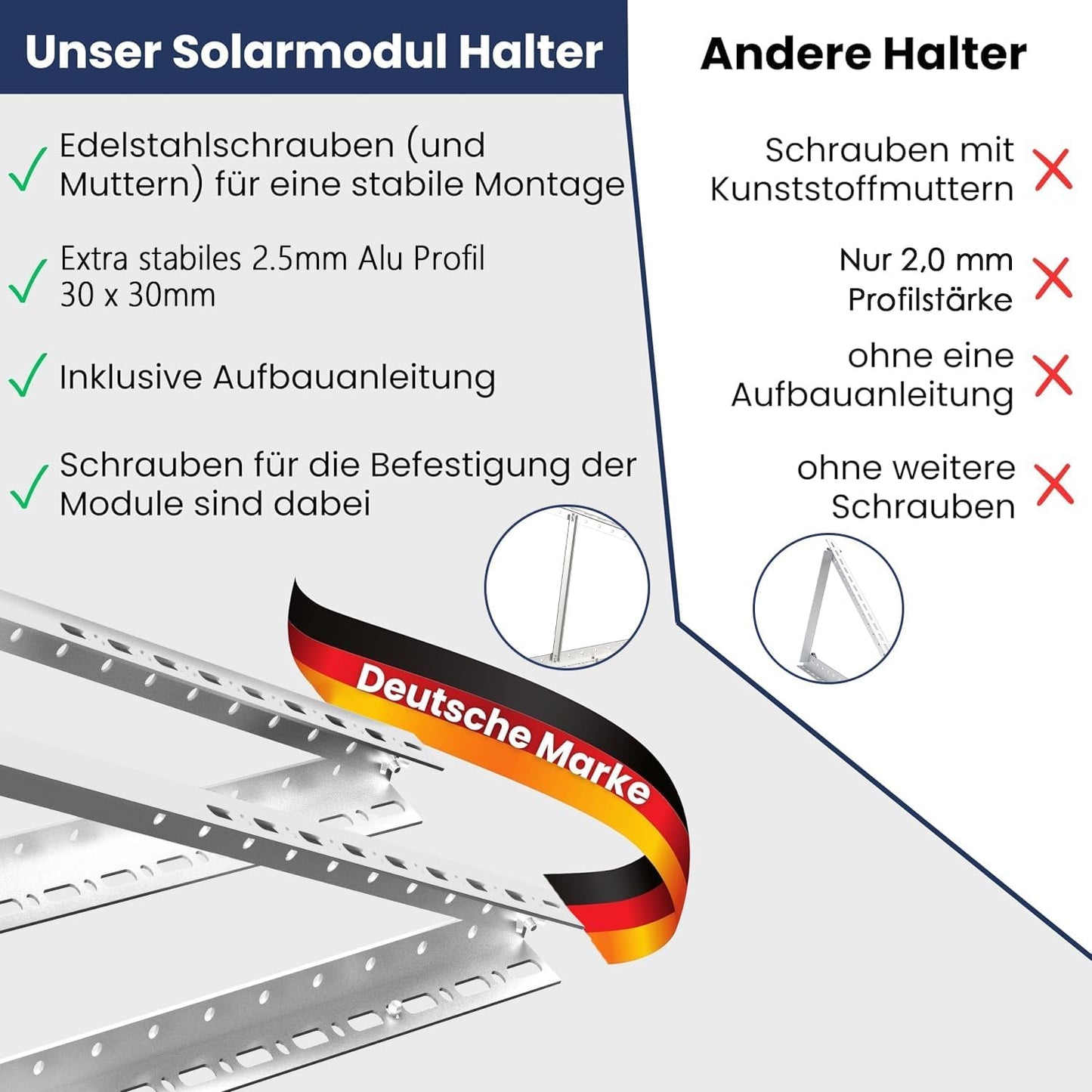 GLIESE Solarmodul Halterung 114 cm (2er-Set),Solarpanel Halterung,Balkonkraftwerk Halterung,Verstellbarer Winkel Von 0° bis 90°,Aluminium Halterungen Flachdach für 100 W-600 W, 0% MwSt.
