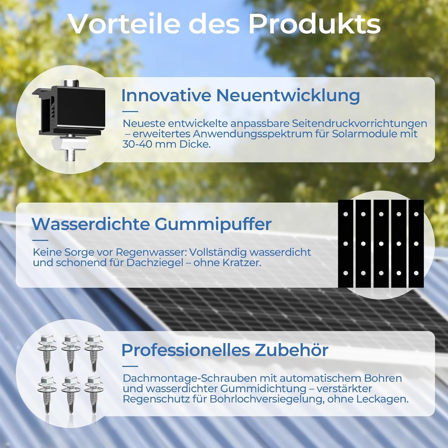 GLIESE Solarmodul Halterung für 2 Module | PV-Montagesystem mit 12 cm Aluminiumschiene & Schwarze Verstellklemmen für 30-40mm Moduldicke | Solarmodul-Befestigung für Flachdach, Trapezblech, Blechdach
