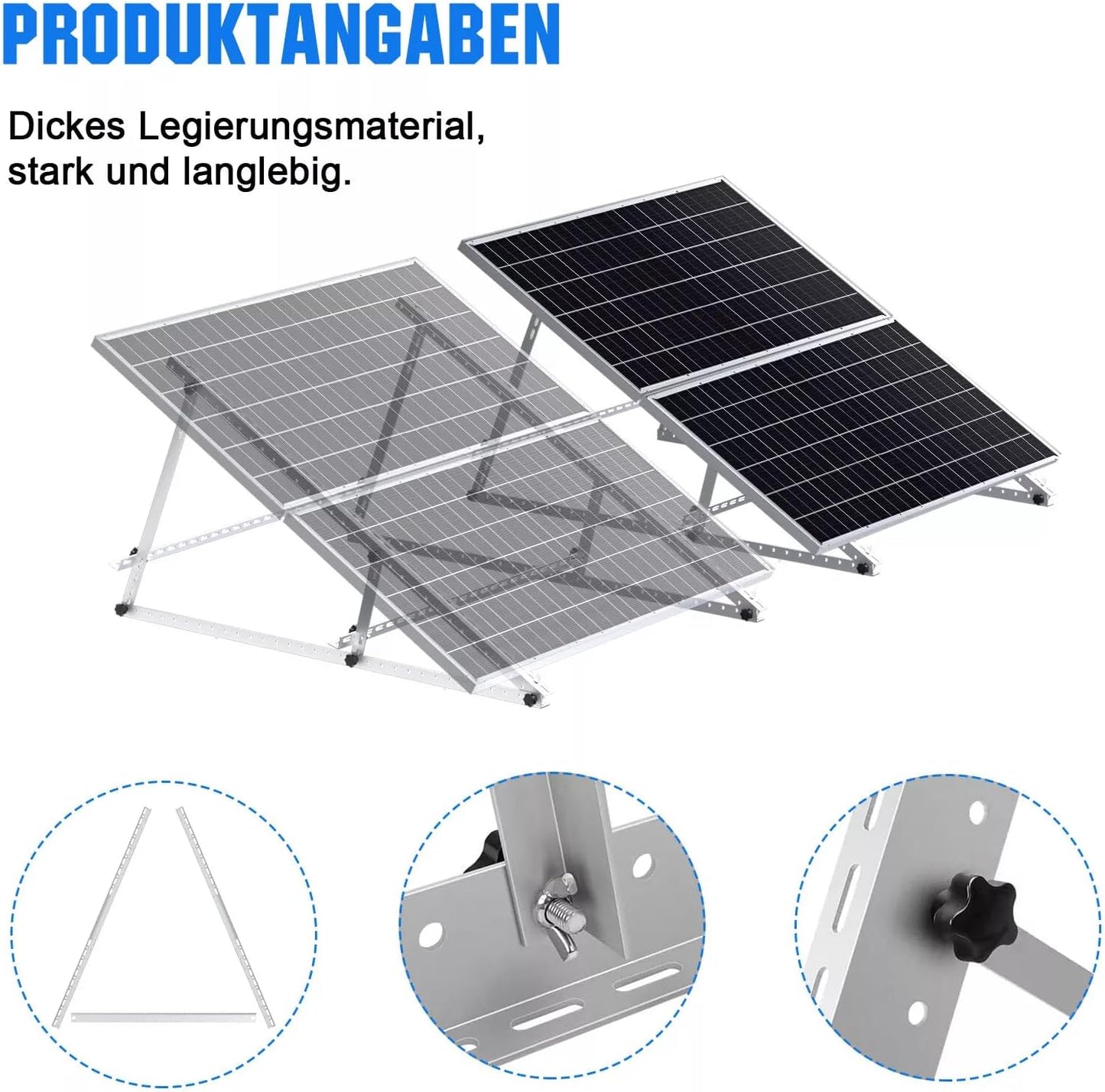 GLIESE Solarmodul Halterungen 118 cm 2 Stück, Neigungswinkel 0-90° verstellbar aus Aluminium & Edelstahl, Balkonkraftwerk Montageset kompatibel mit 100W-600W, Flachdach, Wand & Garten, 0% MwSt.