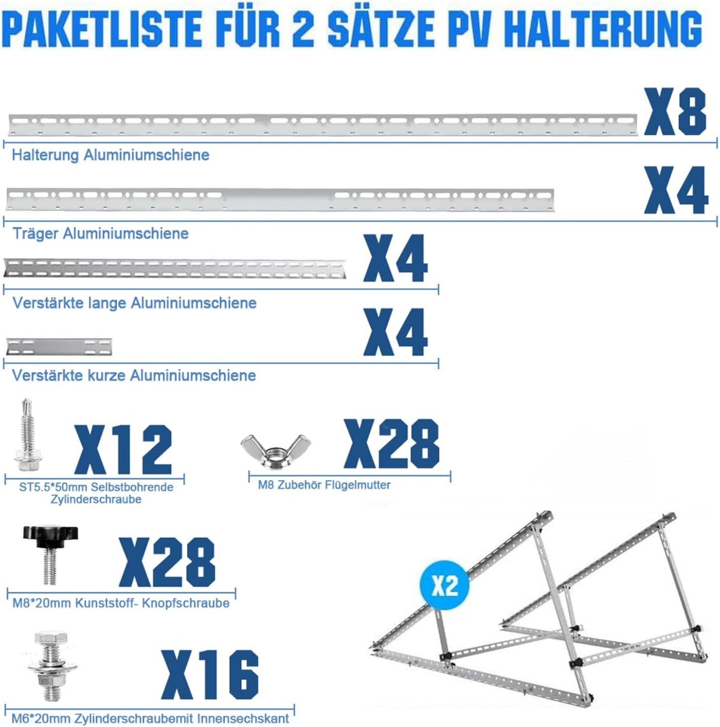 GLIESE Solarmodul Halterungen 118 cm 2 Stück, Neigungswinkel 0-90° verstellbar aus Aluminium & Edelstahl, Balkonkraftwerk Montageset kompatibel mit 100W-600W, Flachdach, Wand & Garten, 0% MwSt.