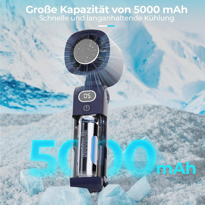 GLIESE Handventilator 5000mAh, Klappbarer USB-C Mini Ventilator mit Wiederaufladbarem Akku & Kühlpad, Tragbarer Tischventilator mit 5 Stufen für Büro, Reise, Camping, Auto - Dunkelblau