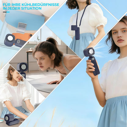 GLIESE Handventilator 5000mAh, Klappbarer USB-C Mini Ventilator mit Wiederaufladbarem Akku & Kühlpad, Tragbarer Tischventilator mit 5 Stufen für Büro, Reise, Camping, Auto - Dunkelblau
