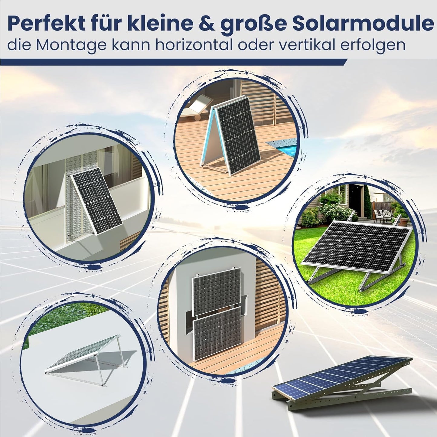 GLIESE Solarmodul Halterung 114 cm (2er-Set),Solarpanel Halterung,Balkonkraftwerk Halterung,Verstellbarer Winkel Von 0° bis 90°,Aluminium Halterungen Flachdach für 100 W-600 W, 0% MwSt.