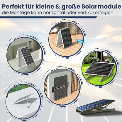 GLIESE Solarmodul Halterung 114 cm (2er-Set),Solarpanel Halterung,Balkonkraftwerk Halterung,Verstellbarer Winkel Von 0° bis 90°,Aluminium Halterungen Flachdach für 100 W-600 W, 0% MwSt.